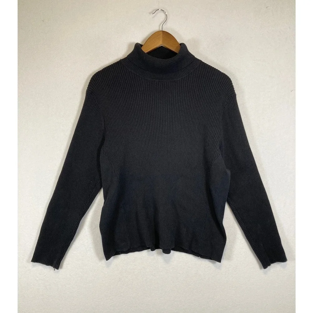 Classic Minimalist Coldwater Creek Women XL Black Ribbed Turtleneck Sweater